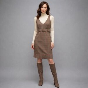 Review Australia Heritage Check Belted Midi Dress Brown +‎ Pink  AU 12 US 8